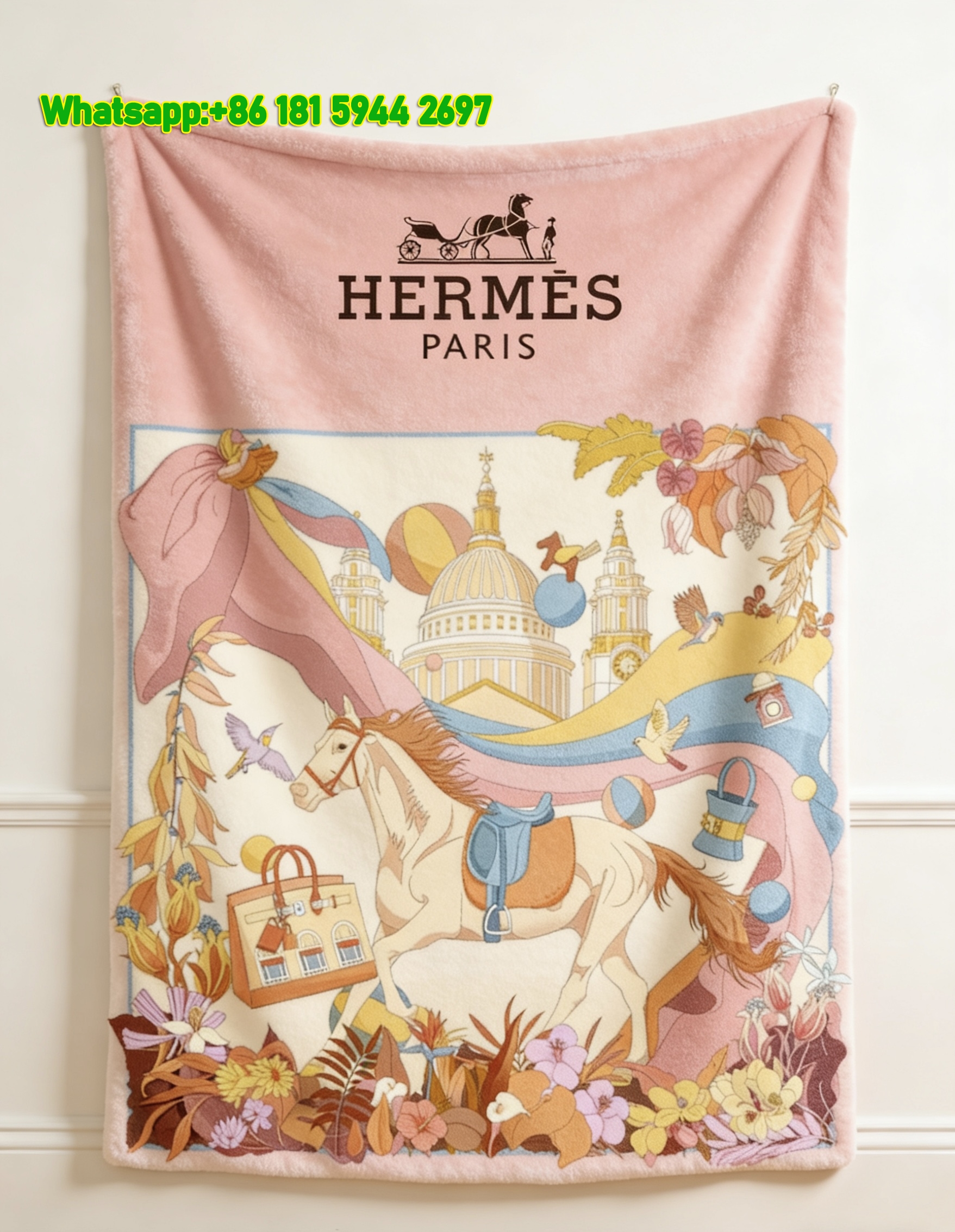 Hermès Pastel Equestrian City Flannel Throw Blanket IMG_5065